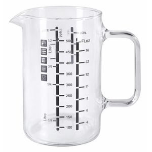 wenco Messbecher 555067, Messkanne, aus Glas, mit ml / Liter und Gramm Skala, hitzebeständig, 0,5 Liter