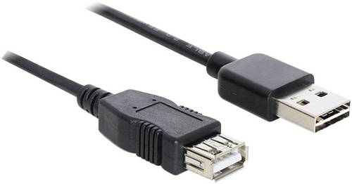 Delock USB-Kabel USB 2.0 USB-A Stecker, USB-A Buchse 5.00m Schwarz beidseitig verwendbarer Stecker, vergoldete Steckkontakte