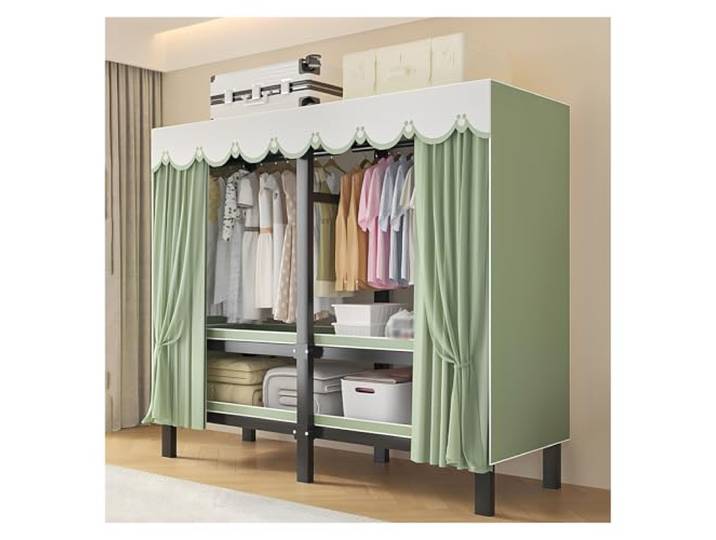 MmcdylyhEU Tragbarer, Faltbarer Kleiderschrank mit Abdeckung, Kleiderständer aus Metall mit Hängestangen, platzsparender Aufbewahrungsorganisator(Green,182cm/71.7inch)
