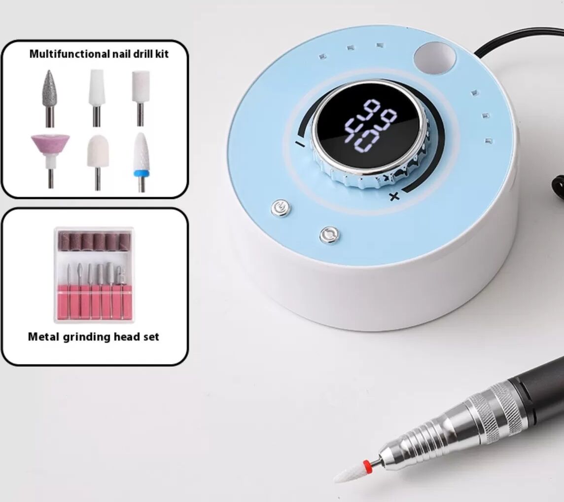 INF Smart Nagel Schleifer: Elektrische Nagelfeile mit Einstellbarer Geschwindigkeit & 12 Bohraufsätzen Blau