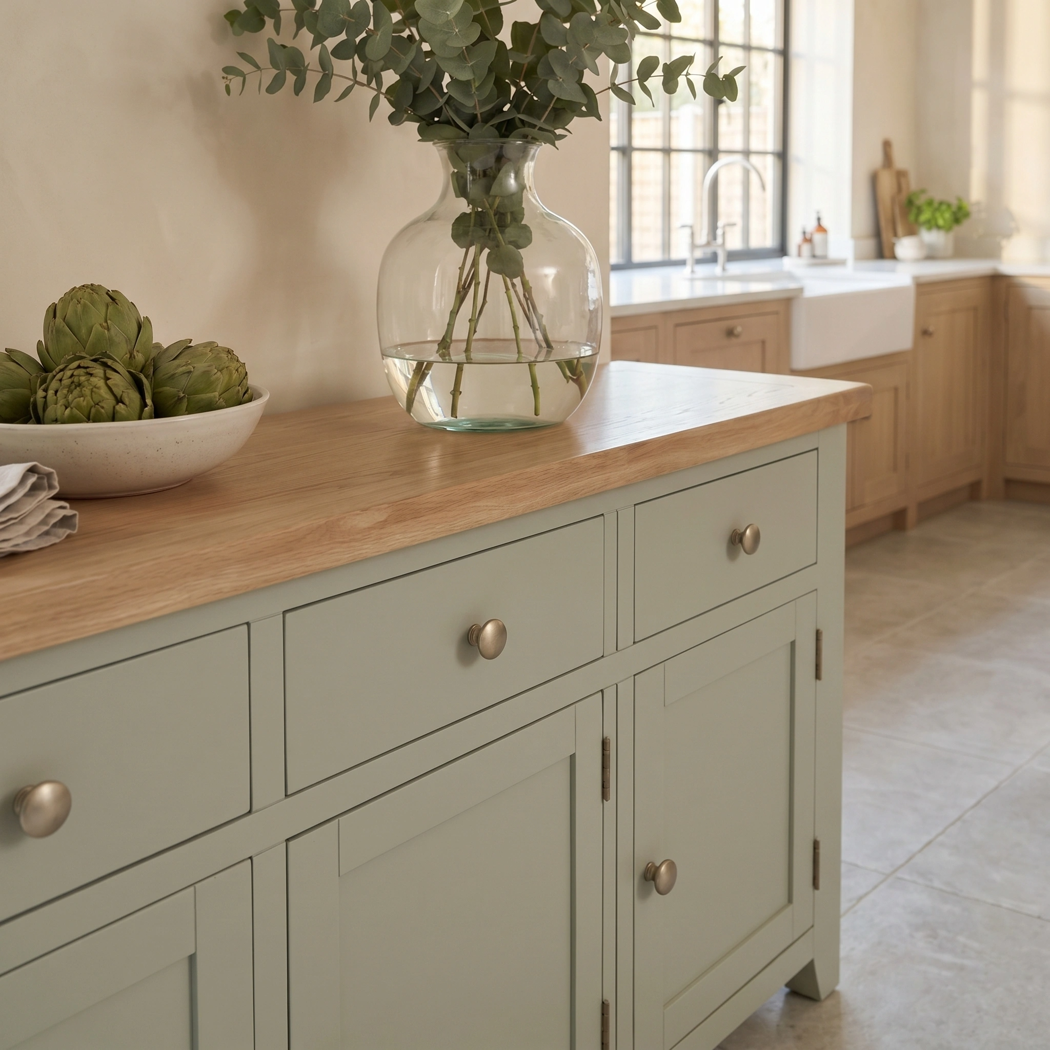 Burford Large 3 Door 3 Drawers Sideboard in Sage Green