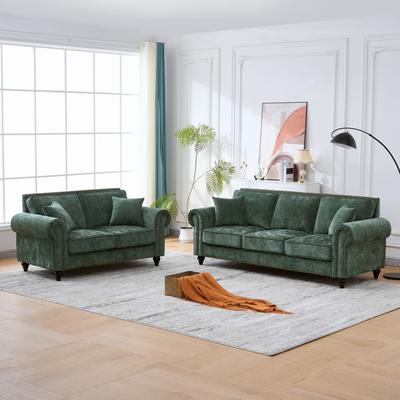 GDFStudio Vaelric Velvet Sofa and Loveseat Set with Gold Rivet Accents