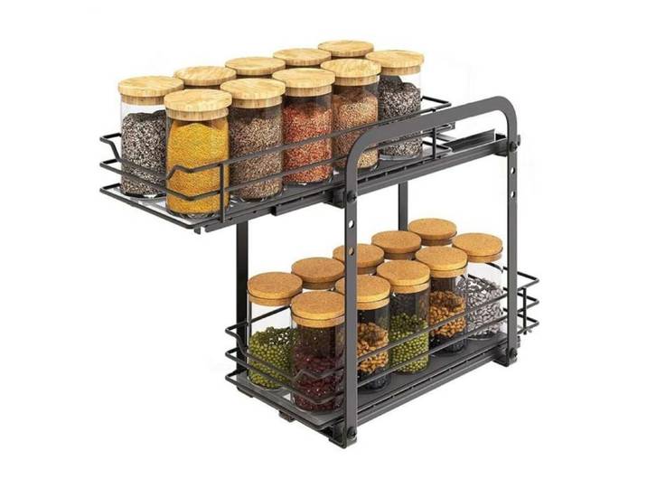 Étagère à épices coulissante 2 niveaux panier métal armoire cuisine 26 5x20x24 cm
