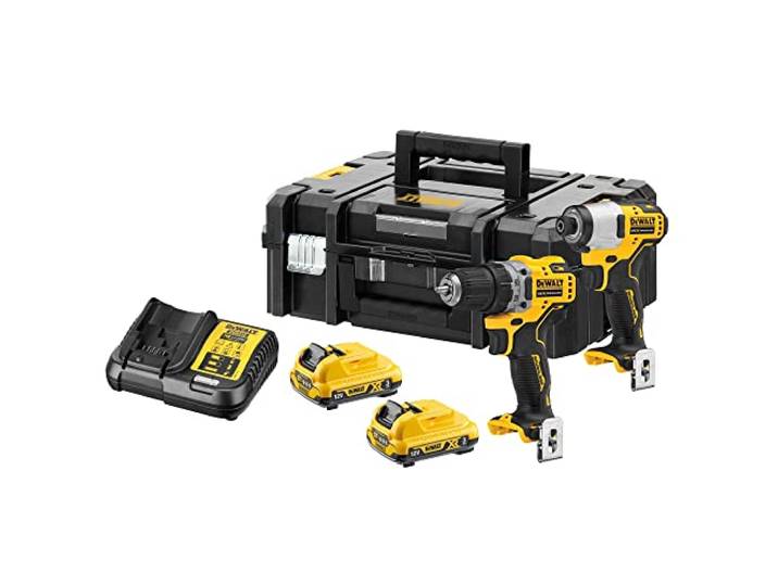 KIT 12V sin escobillas = Taladro Atornillador XR + Atornillador Impacto XR + Maletín TSTAK II con 2 baterías Li-Ion 3Ah DCK2110L2T