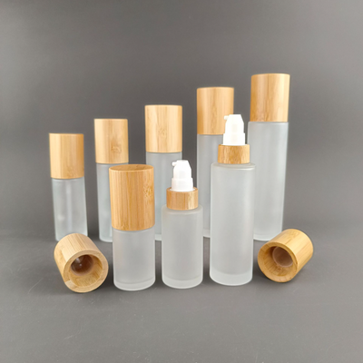 Multisell Products Hub Glass Lotion Bottle, Teeth White Frosted Glass Bottle With Bamboo And Wood Cover Spray 5pcs 30ml lotion Bottle
