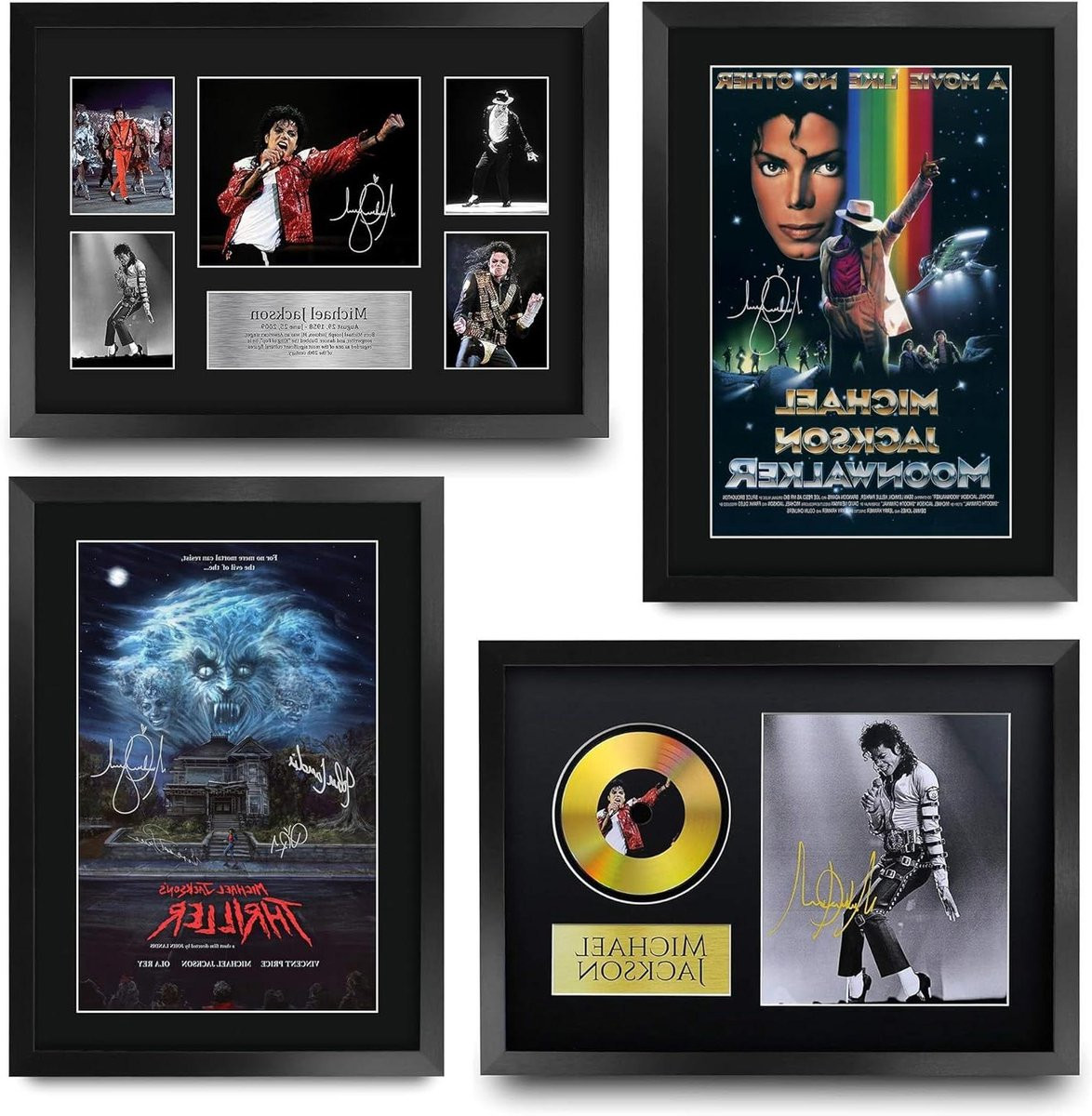 Ingelijste Michael Jackson Foto met Gedrukte Handtekening - A3 - Zwart