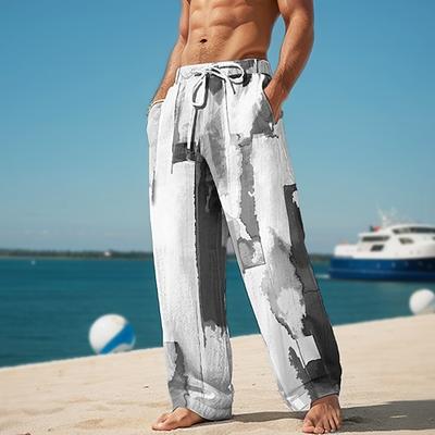 Schattierung Herren Resort 3D-gedruckte Freizeithose Hose elastische Taille Kordelzug lockere Passform Sommer-Strandhose mit geradem Bein S bis 3XL