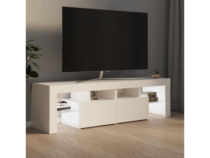 Meuble TV - VINGVO - YIN - LED RVB - Blanc laqué - Porte et tiroir