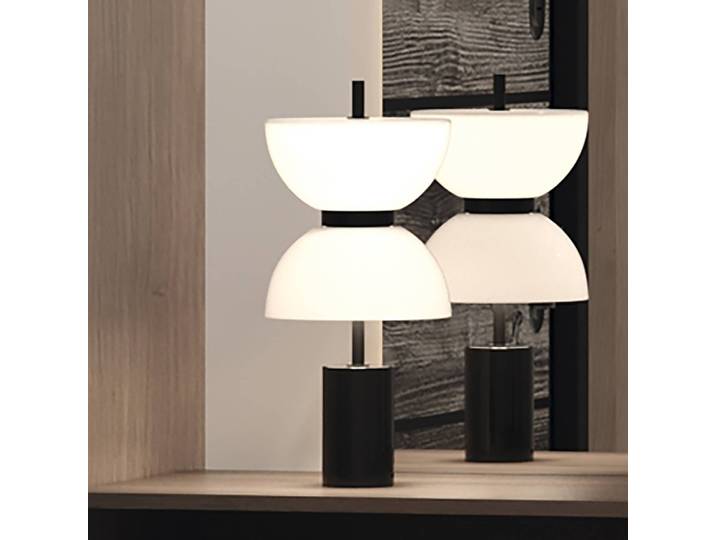 Lampe de table LED Kyoto Ø 22cm Blanc/Noir Métal mixte, marbre et verre dépoli LED Module LED