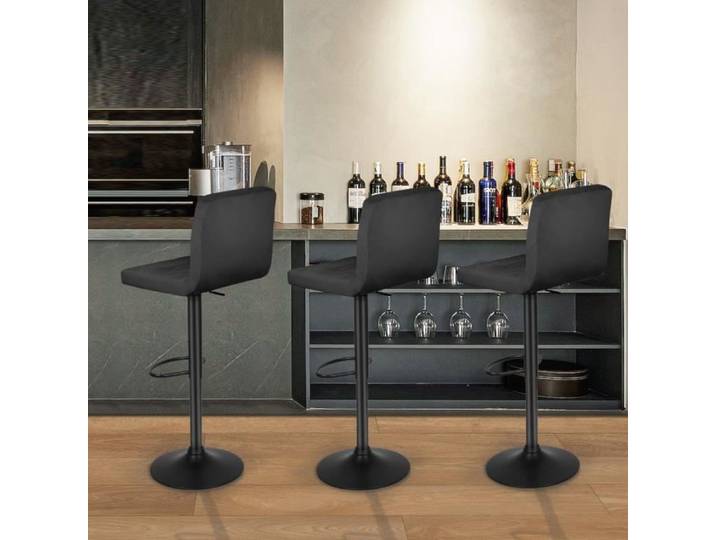 Tabouret de bar - SUPFINE - Lot de 2 - Velours noir - Hauteur réglable - Confort optimal