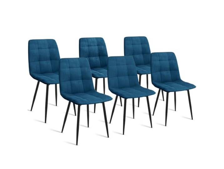 IDMarket - 6er-Set Esszimmerstühle Mila aus blauem Samt