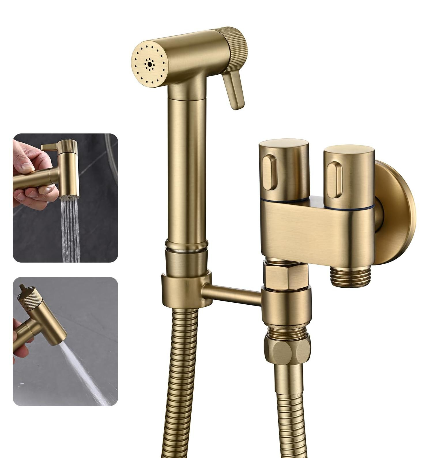 Dripio Bidetspuit met dubbele functie en 1,2 meter slang, geborsteld goud