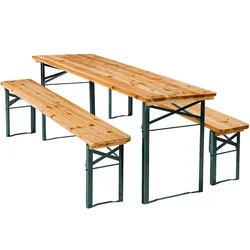 tectake Bierzeltgarnitur Sissi 3-Teilig Klappbar Holz Braun Stabile Gartenmöbel Outdoor
