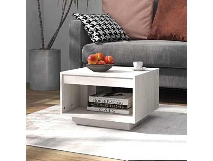 TEKGHUT Couchtisch Weiß 50x50x33,5 cm Massivholz Kiefer Beistelltisch Massivholz Kiefer, moderne Optik, pflegeleichte Oberfläche, vielseitige Ablage, kompaktes Format