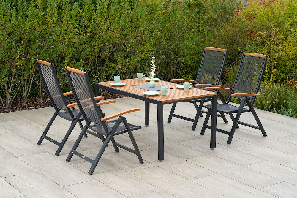 MERXXHANDELS Tilos Set 5tlg 4 Sessel Tisch 150x90cm Alu/Akazie 16946334
