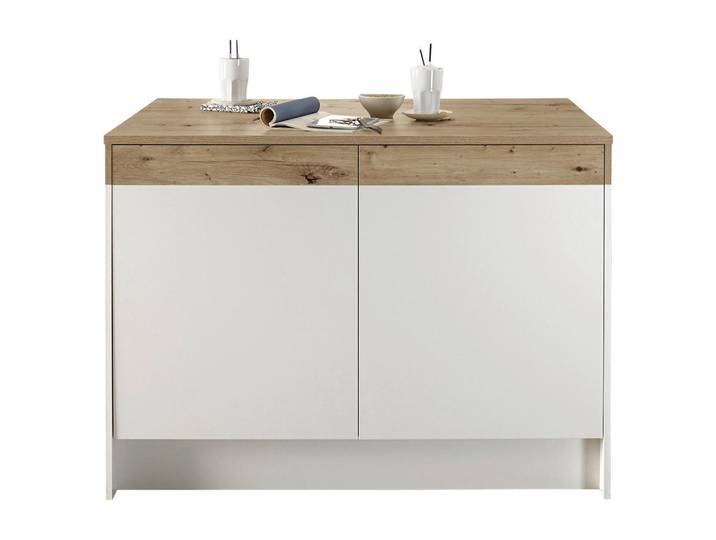 P & B Kücheninsel Tom, Weiß, Eichefarben, einzeln stellbar, nur wie online abgebildet bestellbar, 123x90x90 cm, Küchen, Küchenzeilen & Küchenblöcke, Küchenzeilen