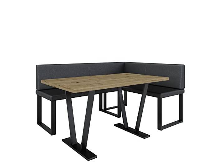 Eckbank Akiko Metal mit Tisch - Eckbankgruppe für Ihrem Esszimmer, Küche modern, Sitzecke, Essecke. Perfekt für Küche, Büro und Rezeption. Solide und Starke Verarbeitung. (Soft 11, 196x142 rechts)