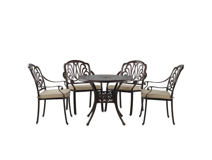 Beliani Gartenmöbel SET 4-Sitzer Aluminium dunkelbraun Ancona, Braun, Beige, Metall, Gartenmöbel, Gartengarnituren, Gartenmöbel-Sets