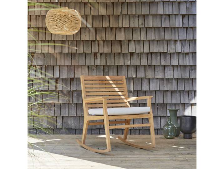 Garten Schaukelstuhl aus massivem Teakholz - Natur - Fabric