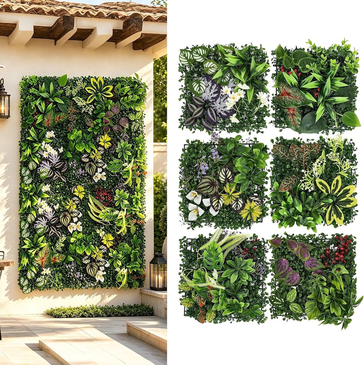Set van 6 kunstplantenwanden voor binnen en buiten, groene kunstmatige heg plantenpanelen, 25 x 25 cm