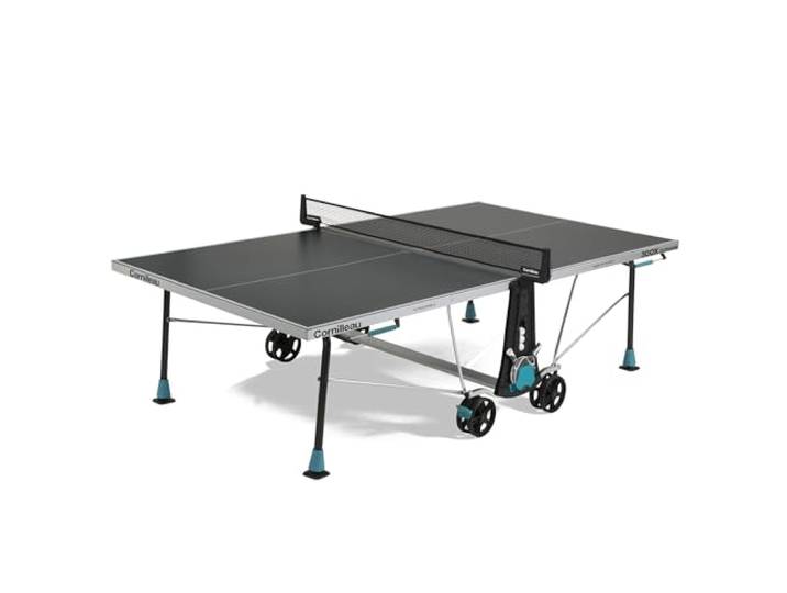 Cornilleau 300x - Outdoor Tischtennisplatte - Klappbar - Einfach zu bedienen - 5 mm Melaminharzplatte - TÜV geprüft -Tischtennistisch für draußen - Turniermaße - Grau