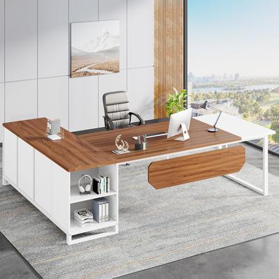 YUZHOU 70.8-Inch Executive Desk with 55-Inch File Cabinet, Large L Shaped Computer Desk with Storage Cabinet and Shelves