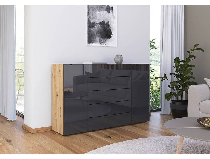 Sideboard Flipp Glas Typ B 160cm Braun/Graphit/Eiche Artisan Dekor