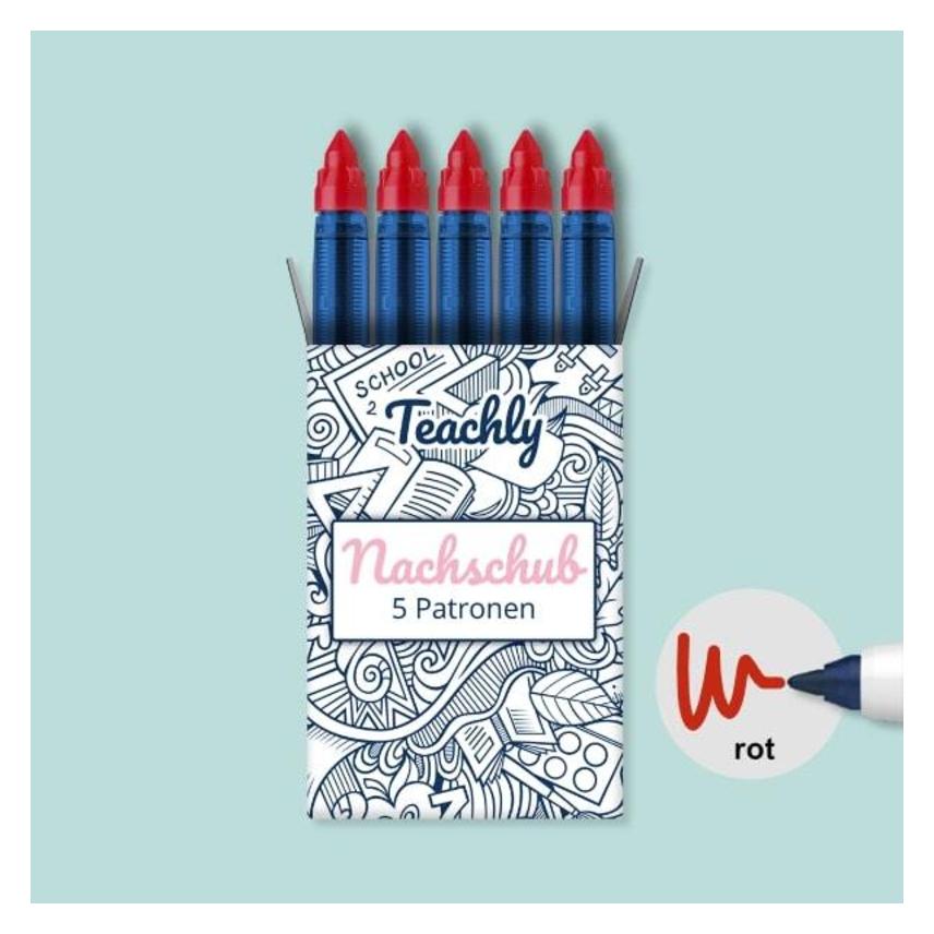 Teachly Tintenrollerpatronen für Superteacher 5er Set Rot (Rot, 0.60 mm, 5 Stk.) (88009302)