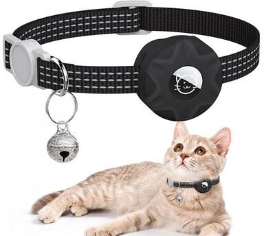 Everyday Crate SafeTrack Reflective AirTag Cat Collar With Bell & Secure Silicone Holder black