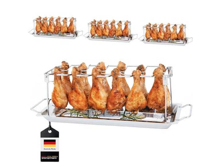 bremermann Hähnchenschenkel-Halter für 12 Keulen oder Chicken Wings, aus Edelstahl, klappbar (inkl. Auffangschale) (4)