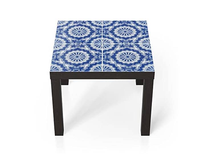 DEQORI Glastisch schwarz klein 55x55 cm Motiv Glasierte Keramikfliesen ausgefallener Beistelltisch aus Glas Hochglanz Couchtisch fürs Wohnzimmer moderner Couch Tisch mit Design