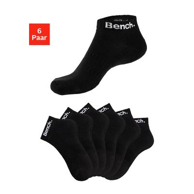 Sportsocken BENCH. "Damen Herren Kurzsocken, Halbhohe Socken", Damen, Gr. 47-48, schwarz (6x schwarz), Baumwollmischung, unifarben, elastisch, Socken Sportsocken, Tennis Kurzsocken mit Halbfußfrottee