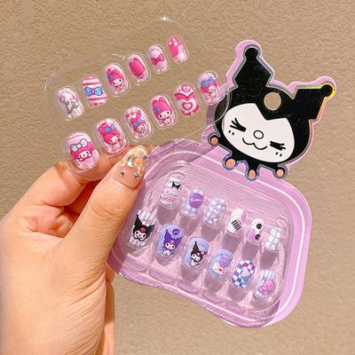 Tiny Tots Teens Trends 3D Rhinestones Sanrio Hello Kitty, Kuromi, My Melody Kids Press On Nails With Bows, Self Adhesive Nail Stickers cinnamoroll