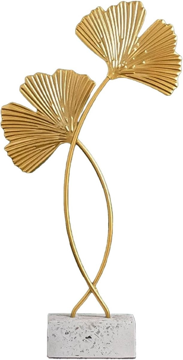 ShopVlot Ginkgo Blad Sculptuur - Gouden Metalen Decoratie voor op Tafel