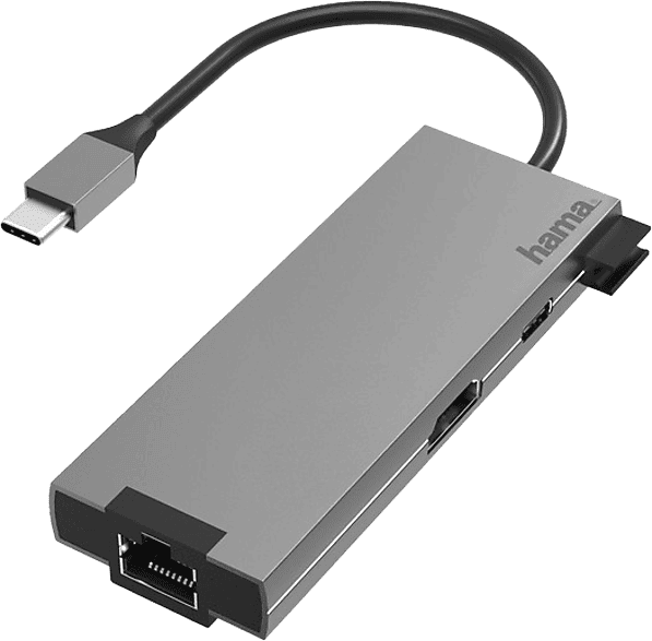 Hub - Hama 00200109, 5 puertos, De conector USB-C a enchufe 2x USB-A/USB-C/HDMI/LAN/Ethernet, Negro
