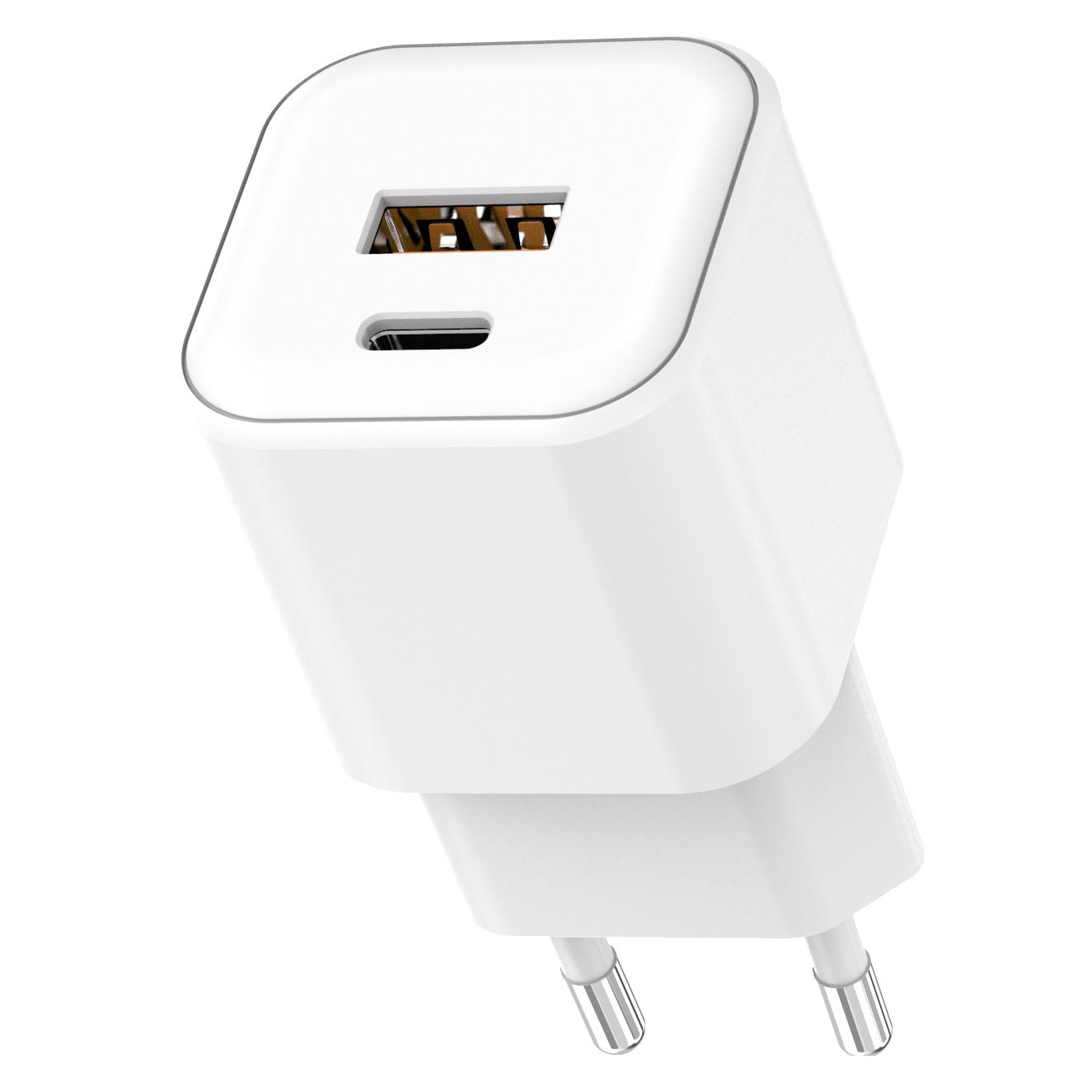 Setty wall charger USB-A + USB-C 20W LSGaN-AC-200 white (20 W, 2 Ports) (66175107)