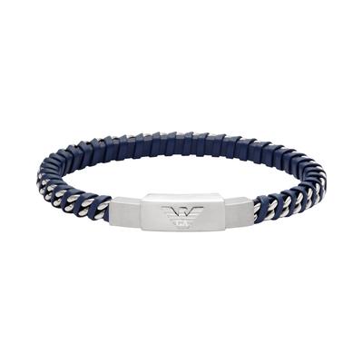 Lederarmband EMPORIO ARMANI "Schmuck Geschenk Edelstahl, Leder", blau (edelstahlfarben, blau), Armbänder, Damen, 20,8cm, Edelstahl Leder, Edelstahl, Leder, Lederarmband