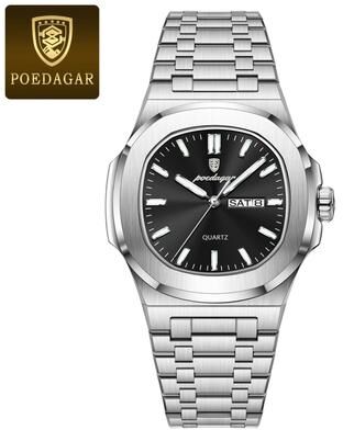 Uplifted Finds Poedagar Original Square Quartz Watch For Men silver black
