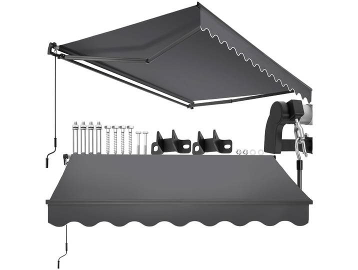 Store banne ORNELLA à bras articulé et support mural - 250 x 200 cm, gris foncé