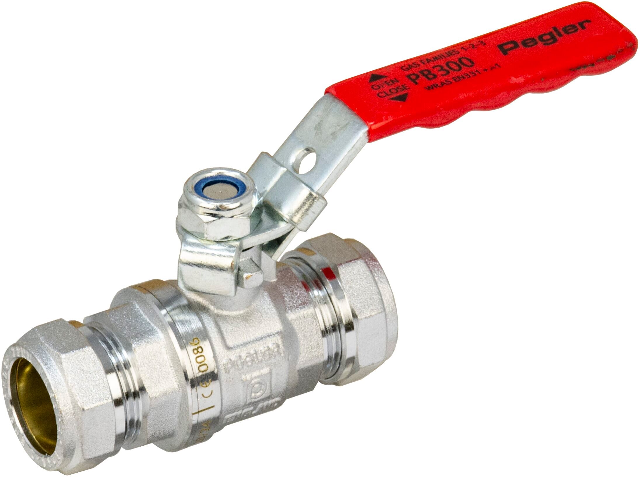 Pegler PB300 22mm Full Bore Ball Valve Red Lever Handle