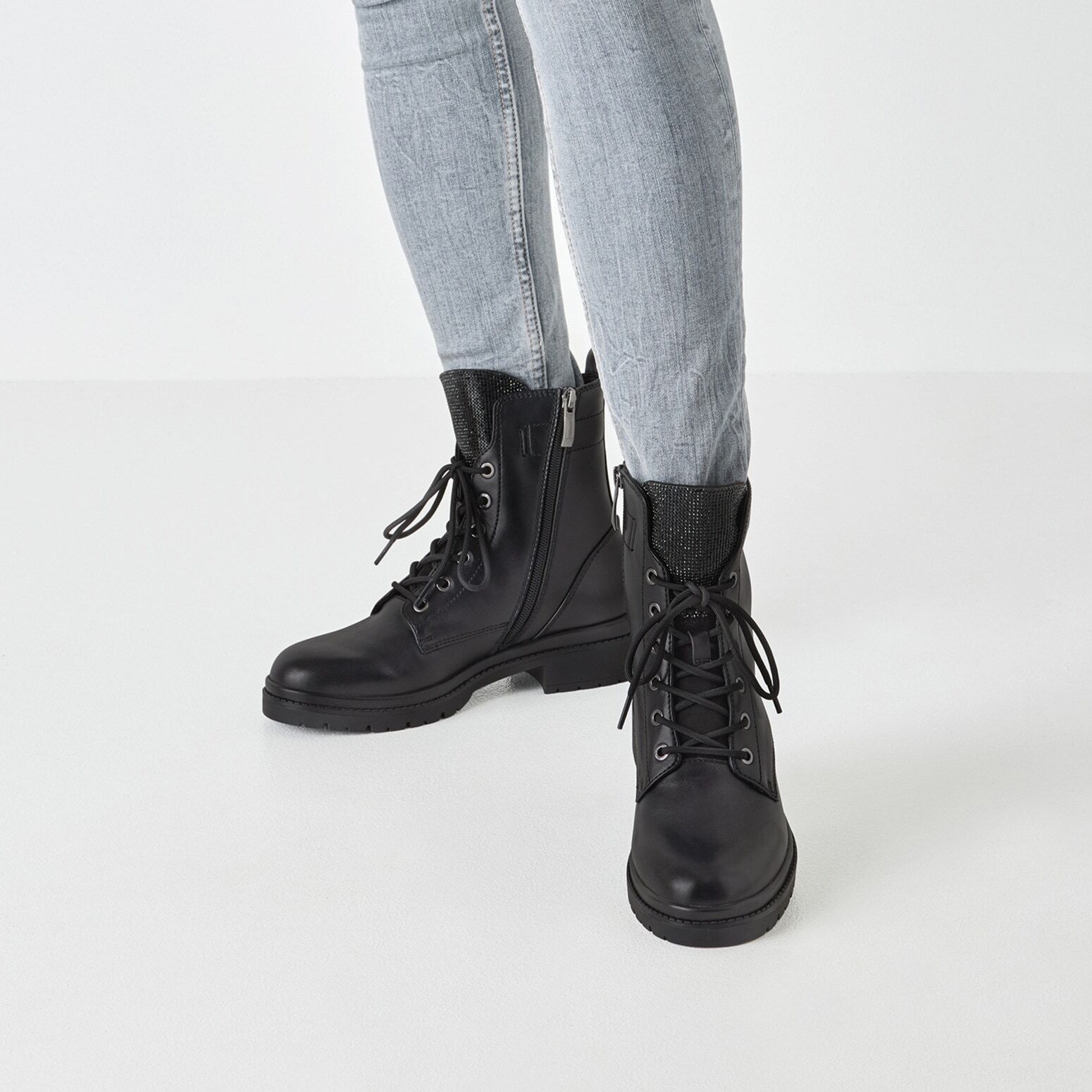 Schnürstiefelette TAMARIS, Damen, Gr. 37, Synthetik Textil, schwarz, Lederimitat, Textil, Schuhe Schnürstiefelette, Blockabsatz, Schnürboots, Schuhzunge mit Schmucksteinen besetzt