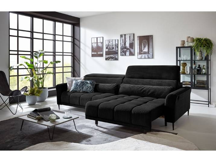 Iwaniccy Big-Sofa 2x elektr. Verstellung, 2 Kissen, Cord schwarz - 280x108x118cm (BxHxT)