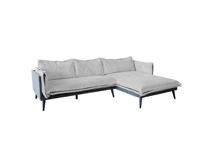 Kawola Ecksofa Quenya Hellgrau Velvet, Füllung: Schaumstoff, Ottomane rechts, L-Form, 294x184 cm, Wohnzimmer, Sofas & Couches, Wohnlandschaften, Ecksofas