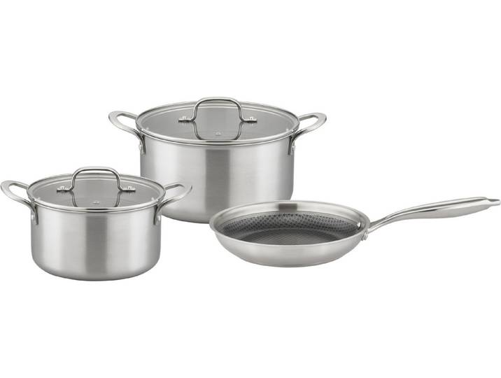 GSW Topf-Set Inoxxa Black, Glas, Edelstahl (Set, 5-tlg), Kochtopf-Set aus Dreischicht-Material mit Antihaft-Versiegelung