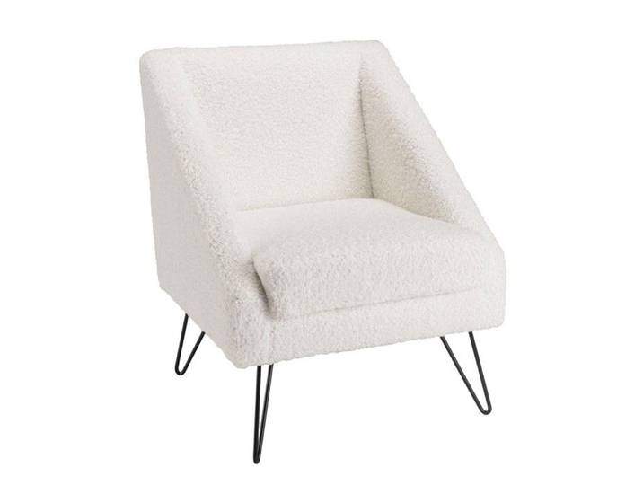 MACABANE AGATHE - Fauteuil tissu bouclette blanc pieds épingles métal noir AGATHE