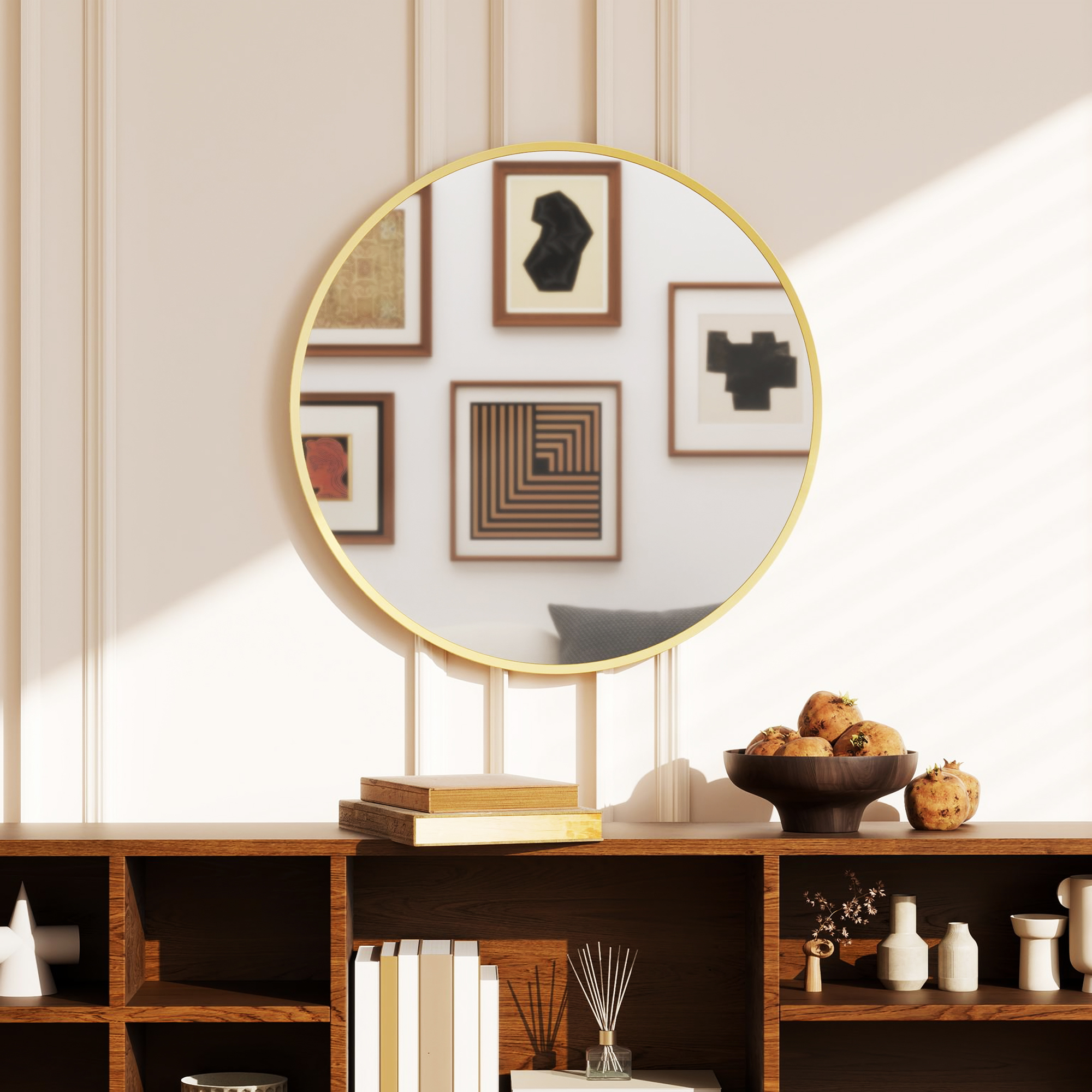 Homcom Specchio rotondo da parete Ø61 cm con cornice in alluminio, Dorato   Aosom Italy