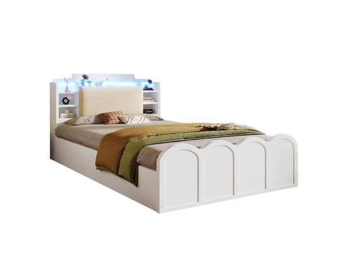 Komhtom Plattformett 90/200 cm, Multifunktionale, Weiß, Holz, Mode, 90x200 cm, Schlafzimmer, Betten