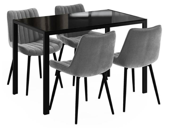 Esstisch Set Vicco Grand Schwarz 120 x 70 cm mit 4 Stühlen (Grau), Model 63357
