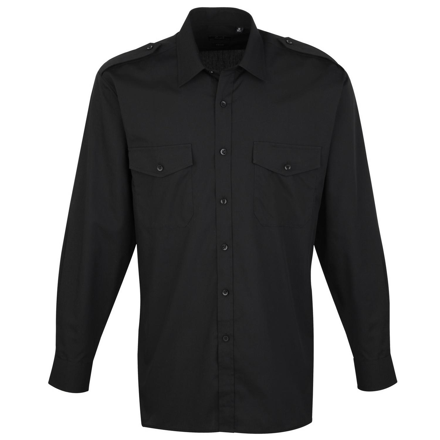 Premier Heren Lange Mouw Piloot Werk Shirt (Zwart)