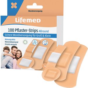 Lifemed Pflaster Allround, 100 Strips, wasserfest, atmungsaktiv, 4 Größen